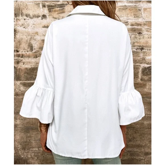 Boho Button Down Ruffle Sleeve Oversized Shirt - Picture 5 of 5